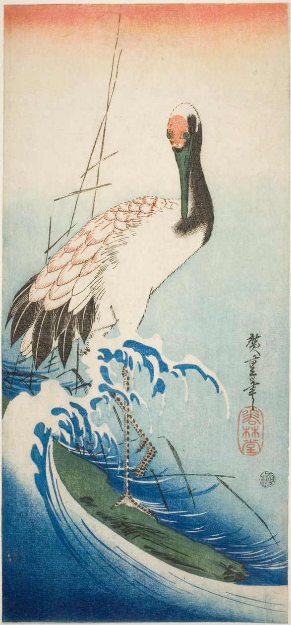 Kran og bølger av Utagawa Hiroshige
