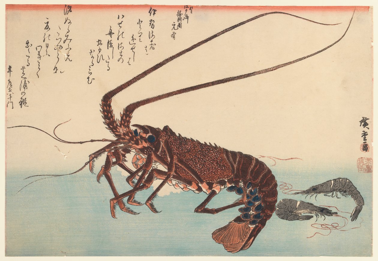 Kreps og to reker, fra Great Fish-serien (begynt 1832), 1840 (farget treblokktrykk) av Utagawa Hiroshige