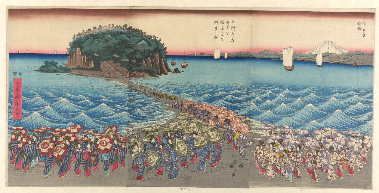 Crowd Viz Ching Benzaiten Shline på Enoshima Kazusa Sagami P Lovinse av Utagawa Hiroshige