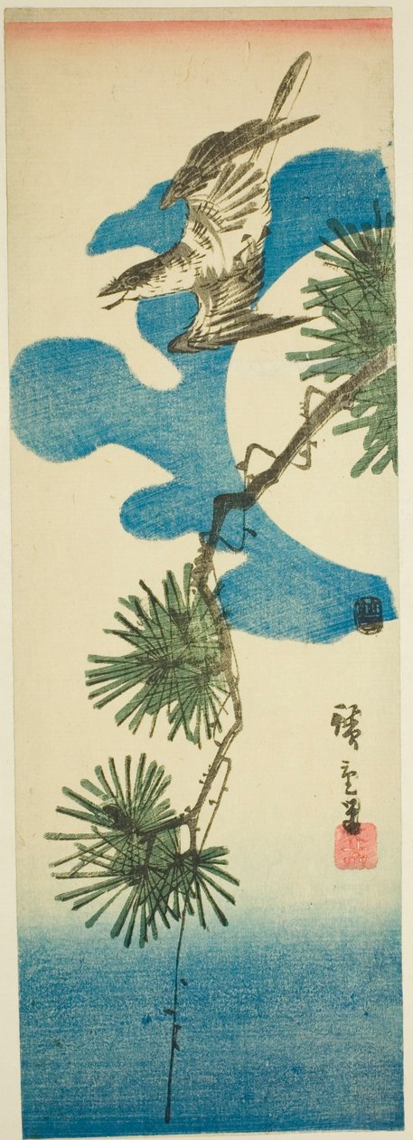 Gjøk, Pine Brach og Full Moon av Utagawa Hiroshige