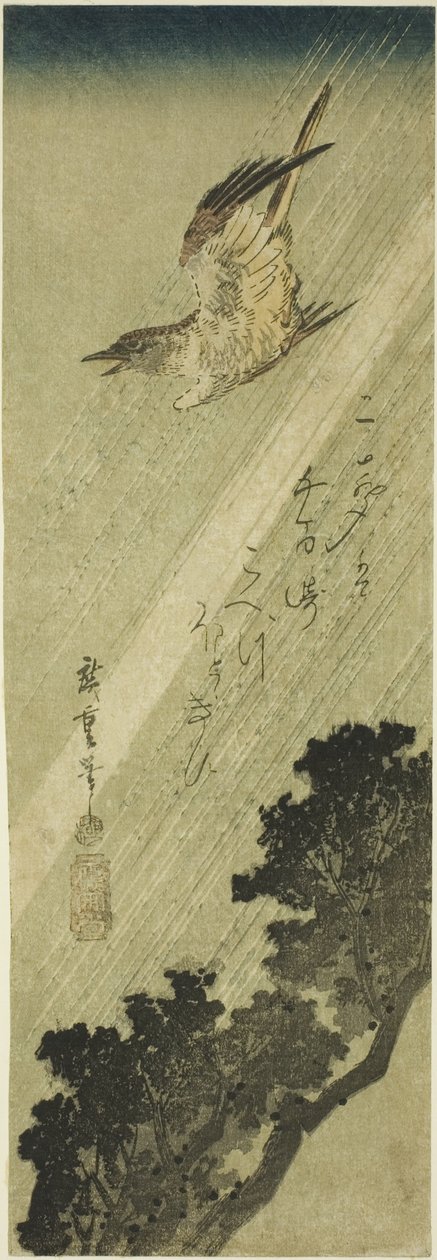 Gjøk som flyr i regn av Utagawa Hiroshige