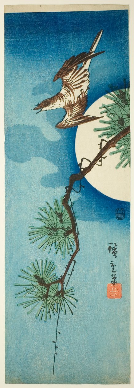 Gjøk, furukvist og fullmåne av Utagawa Hiroshige