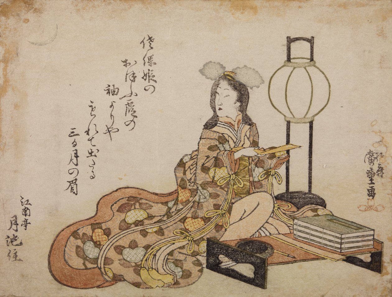 Hoffdame ved et bord og en lampe av Utagawa Hiroshige