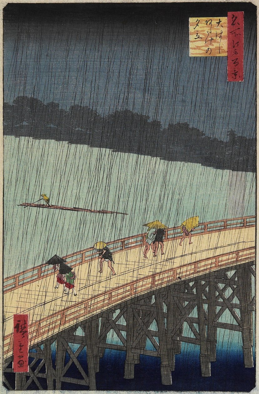 Fjernsyn over Atake i kveldsdusj over O_hashi-broen, juli 1857 av Utagawa Hiroshige