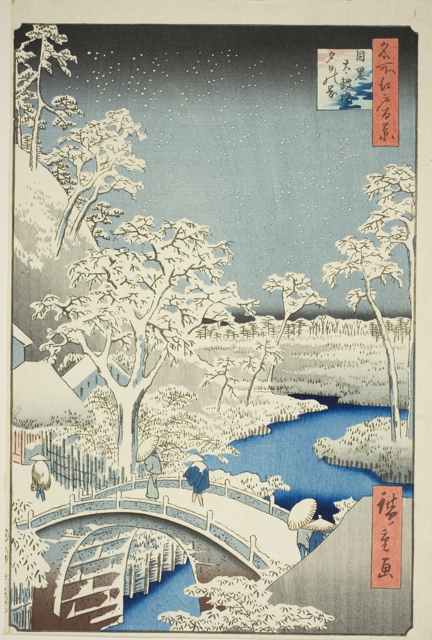 Meguro (Meguro Taiko-broen, Yuino-høyden), fra åskanten, utsikt over Edo (ett hundre kjente utsikter over Edo) " av Utagawa Hiroshige