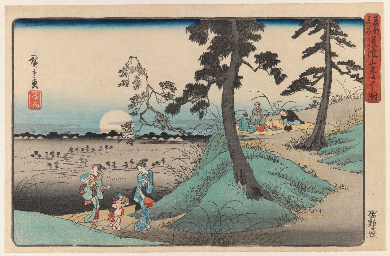 Nyter insektet på Dokanzana i Moon Night, fra View of Edo-serien (farget treblokktrykk) av Utagawa Hiroshige