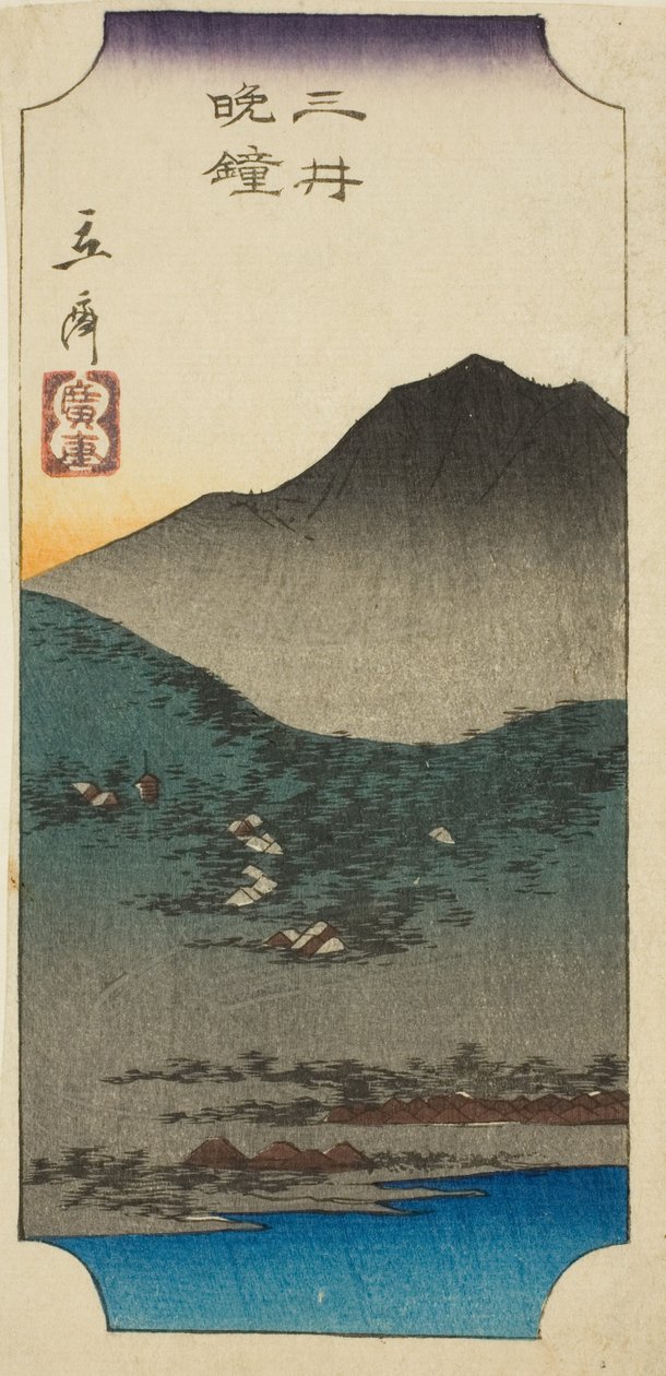 Evening Bells at Mii (Mii bansho), del av et ark fra serien "Eight Views of Omi (Omi hakkei)" av Utagawa Hiroshige