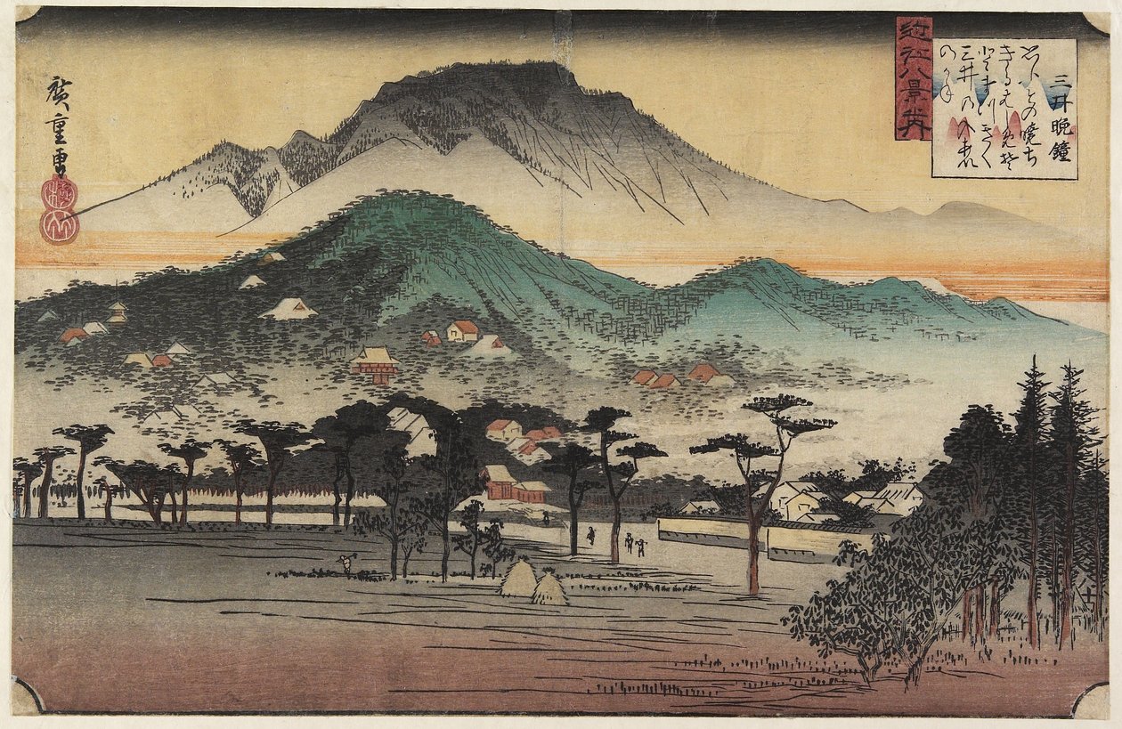 Kveldsklokker ved Miidera-tempelet, ca. 1834 av Utagawa Hiroshige