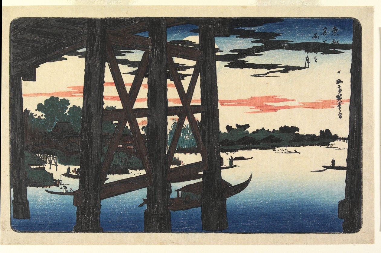 Aftenmåne ved Ryōgoku-broen av Utagawa Hiroshige
