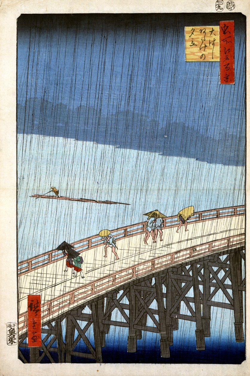 Kveldsdusj ved Atake og den store broen, 1856-1858. av Utagawa Hiroshige