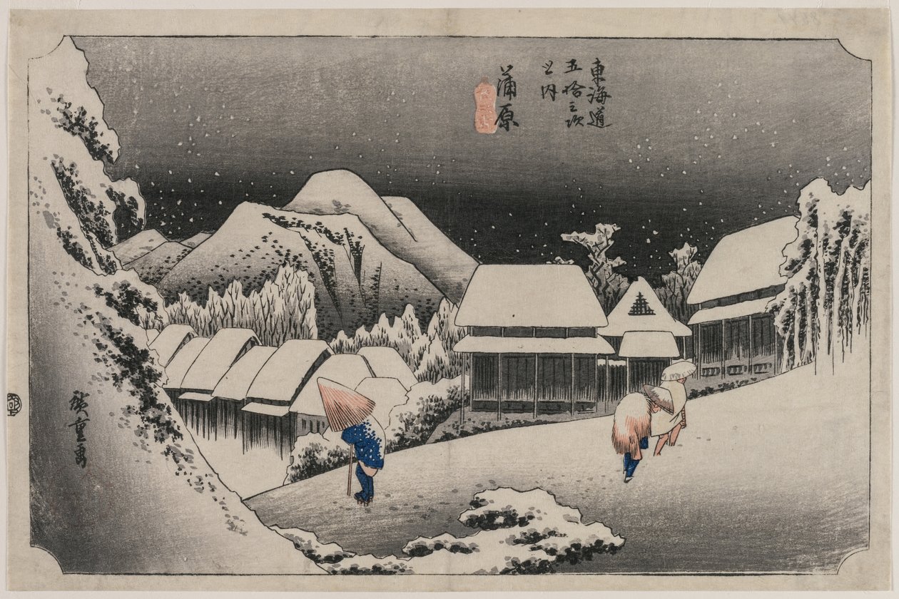 Evening Snow at Kambara (nummer seksten i serien Fifty-three Stations of the Tokaido) av Utagawa Hiroshige