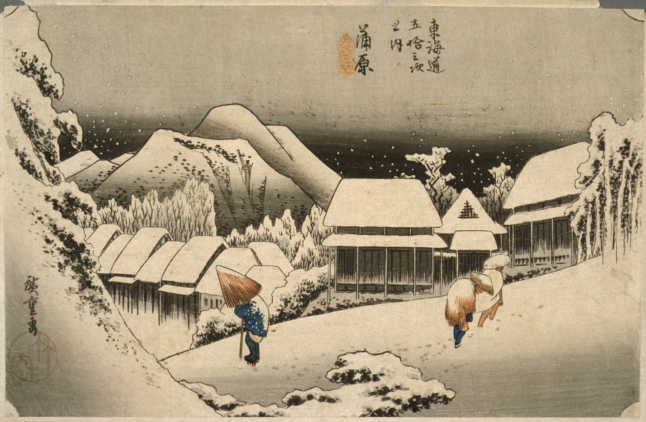 Kveldssnø ved Kanbara av Utagawa Hiroshige