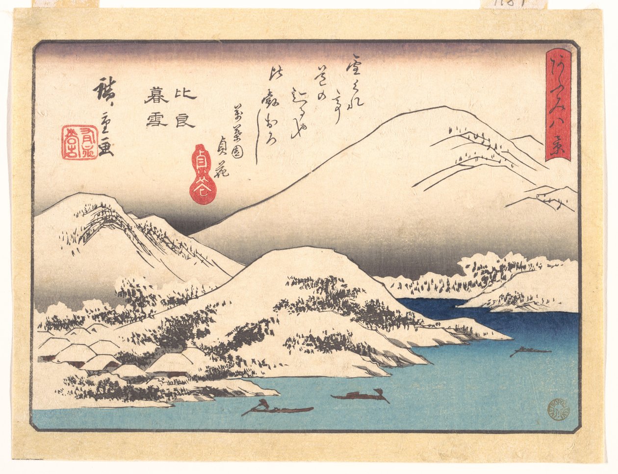 Kveldssnø ved Hira-fjellet, fra serien Åtte utsikter over Ōmi (Ōmi hakkei) av Utagawa Hiroshige
