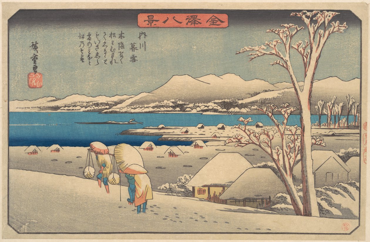 Kveldssnø ved Uchikawa av Utagawa Hiroshige