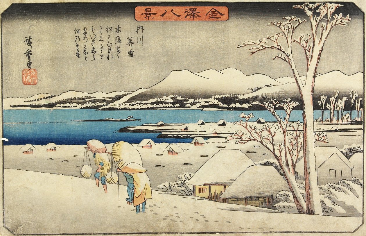 Kveldssnø ved Uchikawa, ca. 1835-1836 av Utagawa Hiroshige