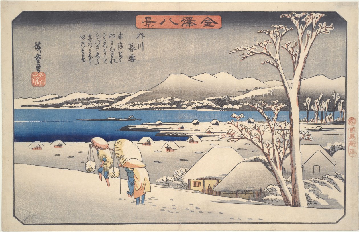 Kveldssnø ved Uchikawa, fra serien Åtte utsikter over Kanazawa av Utagawa Hiroshige