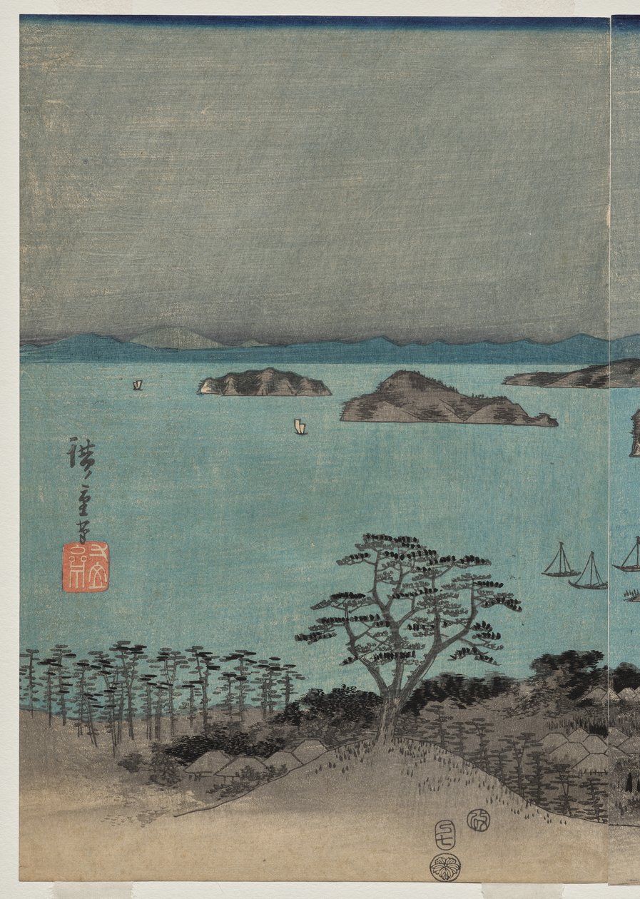 Kveldsutsikt over de åtte kjente stedene nær Kanazawa under fullmåne i Musashi-provinsen av Utagawa Hiroshige