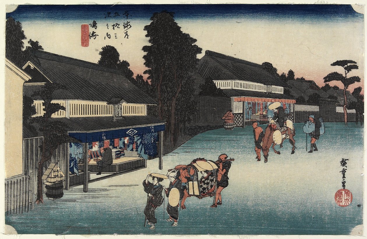 Famous Cloth of Arimatsu, Narumi, c. 1833 av Utagawa Hiroshige