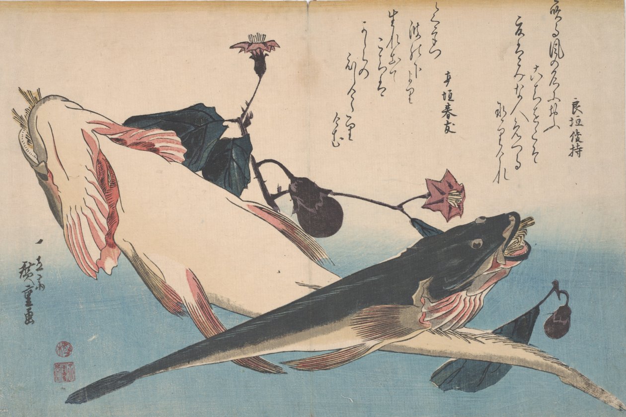 Flatheads and Aubergine, ca. 1830 av Utagawa Hiroshige