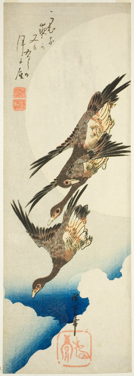 Flyvende gjess og fullmåne av Utagawa Hiroshige