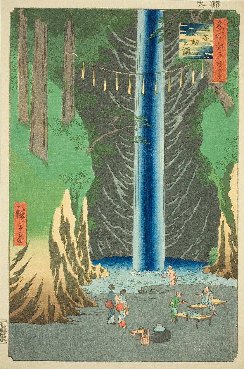 Fudo Falls at Uncle (onkel Fudo no Taki), fra serien "Ridge dre d fa net s view ws f Edo (One Hundred Famous Views of Edo)" av Utagawa Hiroshige