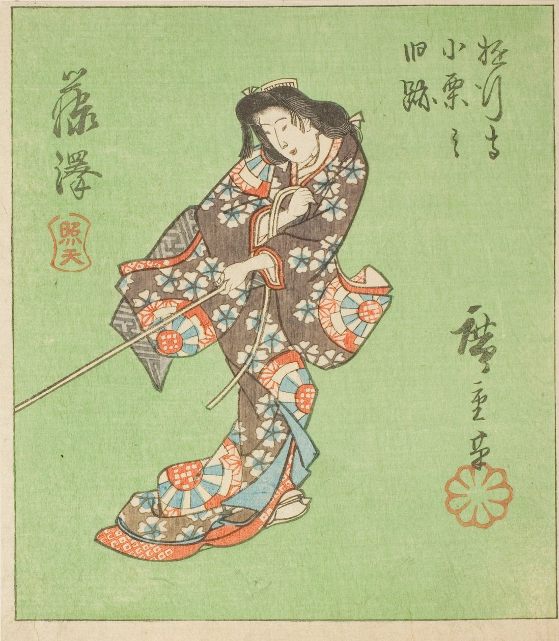 Fujisawa, del av ark nr. 2 fra serien "Cutout Pictures of the Tokaido (Tokaido harimaze zue)" av Utagawa Hiroshige