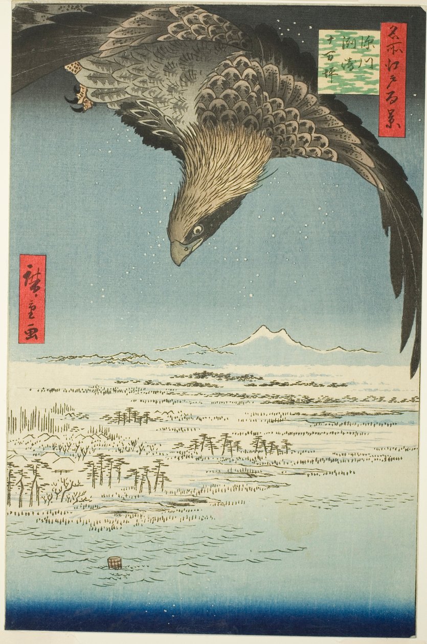 Fukagawa Susaki og Jumantsubo (Fukagawa Susaki Jumantsubo), fra serien kei)” av Utagawa Hiroshige