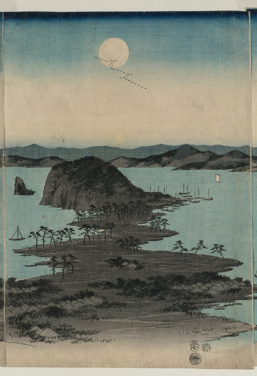 Fullmåne over Kanazawa, Musashi av Utagawa Hiroshige