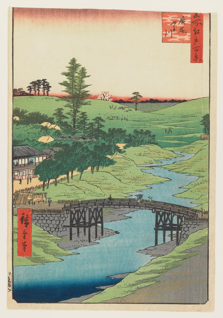 Furukawa River, Hiroo, 1856 (farget treblokktrykk) av Utagawa Hiroshige