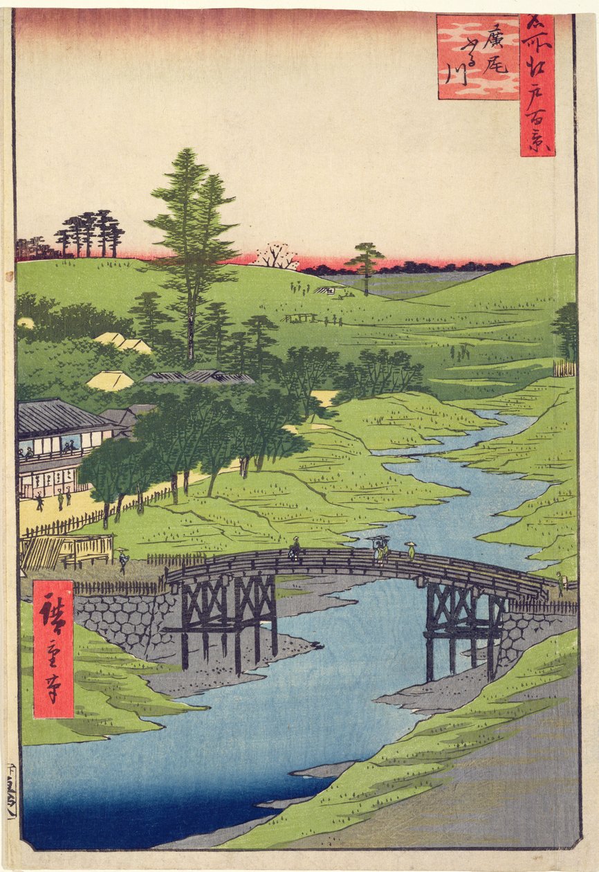 Furukawa-elven, Hiroo fra hundre kjente utsikter over Edo juli 1856 (fargetrykk av treblokk) av Utagawa Hiroshige
