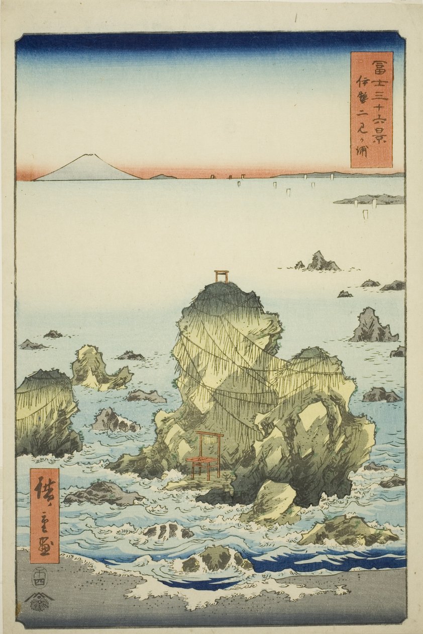Futami Bay i Ise-provinsen (Ise Futamigaura), fra serien "Thirty-six Views of Mount Fuji (Fuji sanjurokkei)" av Utagawa Hiroshige