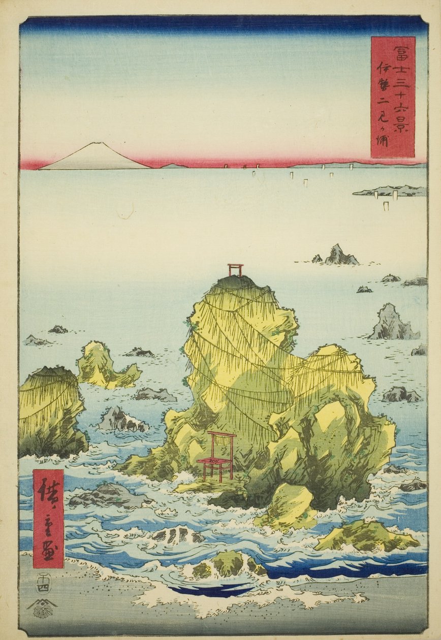 Futami Bay i Ise-provinsen (Ise Futamigaura), fra serien "Thirty-six Views of Mount Fuji (Fuji sanjurokkei)" av Utagawa Hiroshige