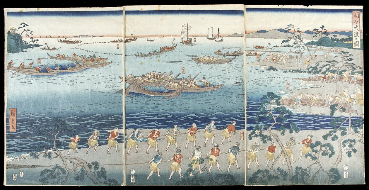 Stor fiskescene i bukten av Utagawa Hiroshige