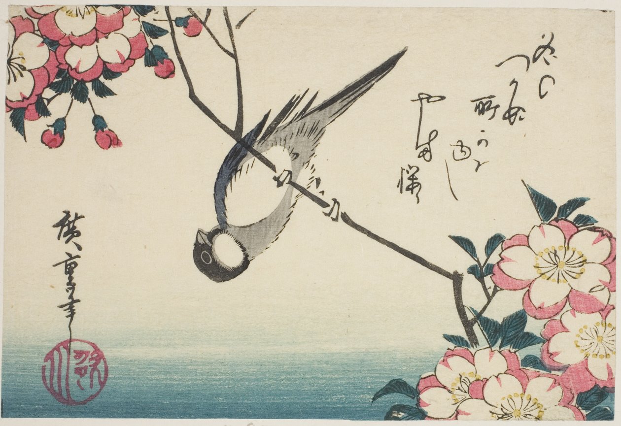 Pommemeis på kirsebærblomstgren av Utagawa Hiroshige
