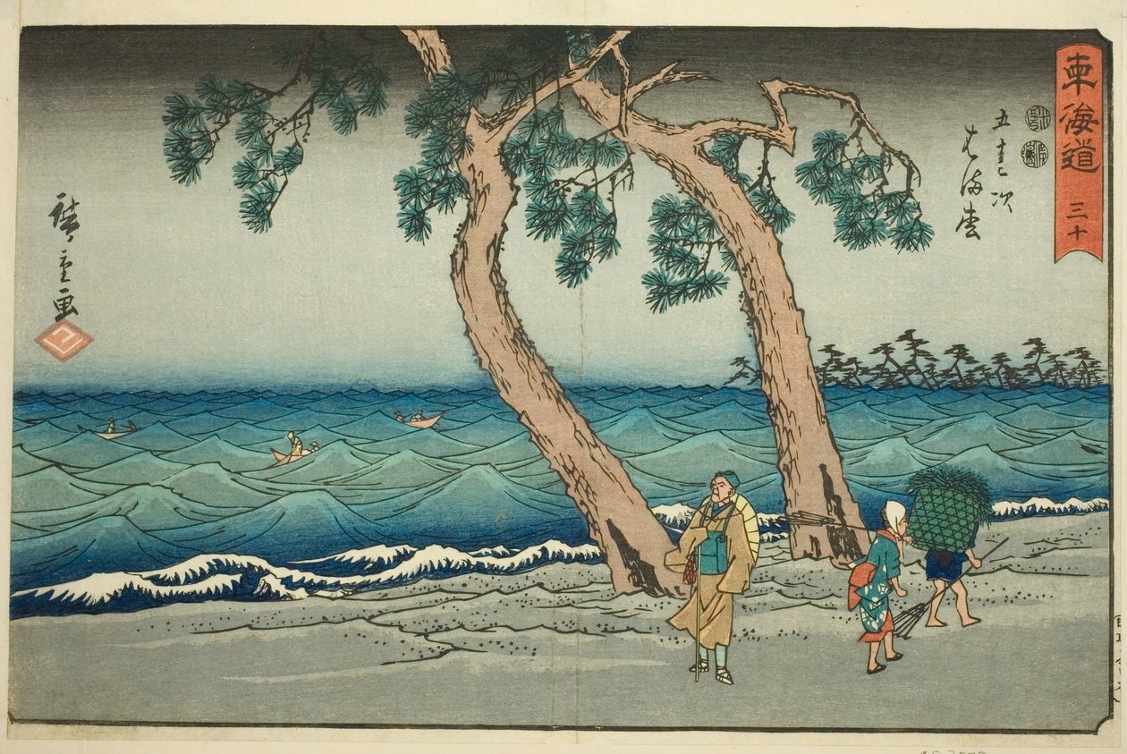 Hamamatsu—Nei. 30, fra serien "Fifty-three Stations of the Tokaido (Tokaido gojusan tsugi)," også kjent som Reisho Tokaido av Utagawa Hiroshige