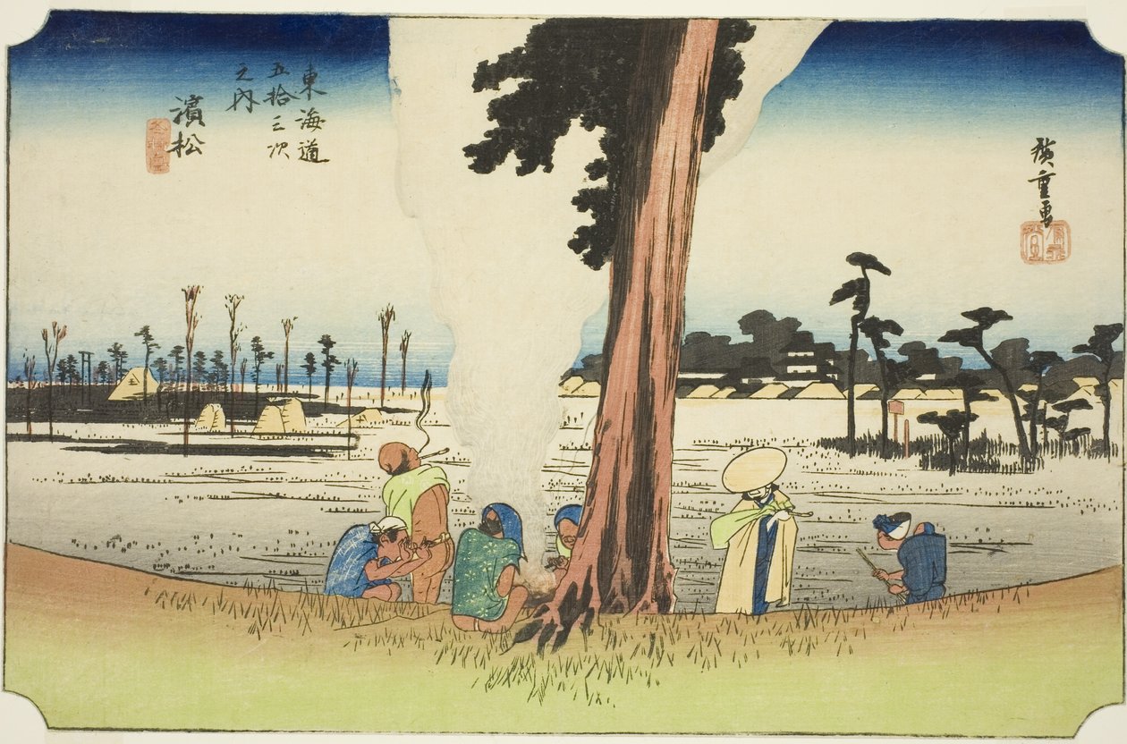 Hamamatsu: Winter Scene (Hamamatsu, fuyugare no zu), fra serien "Fifty-three Stations of the Tokaido (Tokaido gojusan tsugi no uchi)," også kjent som Hoeido Tokaido av Utagawa Hiroshige