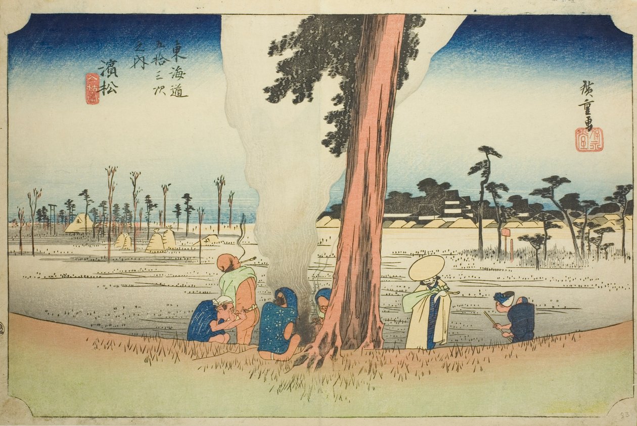 Hamamatsu: Winter Scene (Hamamatsu, fuyugare no zu), fra serien "Fifty-three Stations of the Tokaido (Tokaido gojusan tsugi no uchi)," også kjent som Hoeido Tokaido av Utagawa Hiroshige