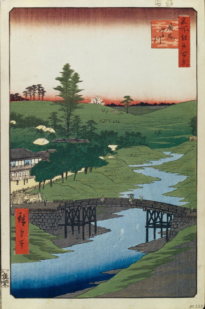 Hiroo på Furukawa-elven hundre kjente utsikter over Edo, 1856-1858 av Utagawa Hiroshige
