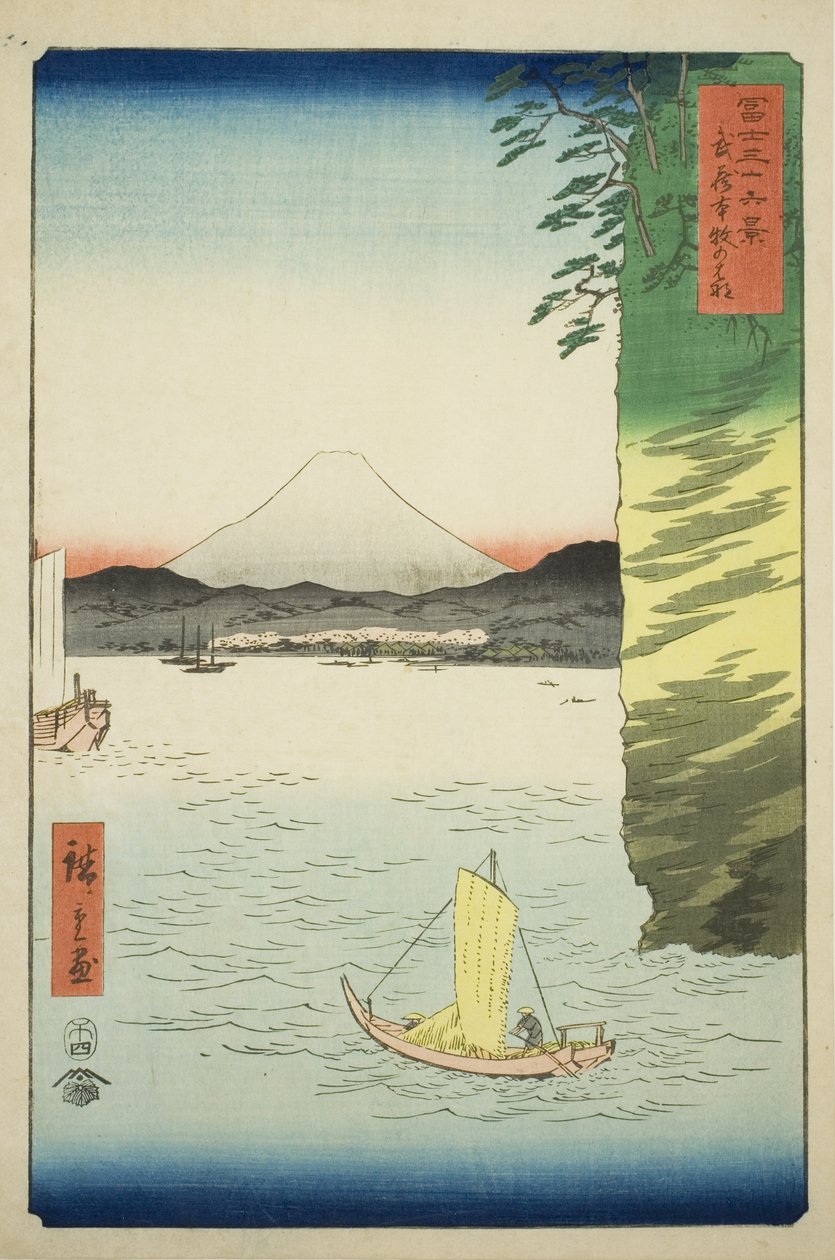 Honboku-medlem Musashi P Rovinse (Musashi Honmoku-blomst), fra Teseries ``Tyrty x Views Of Mount Fuji (Fuji Usaju Rokukei)