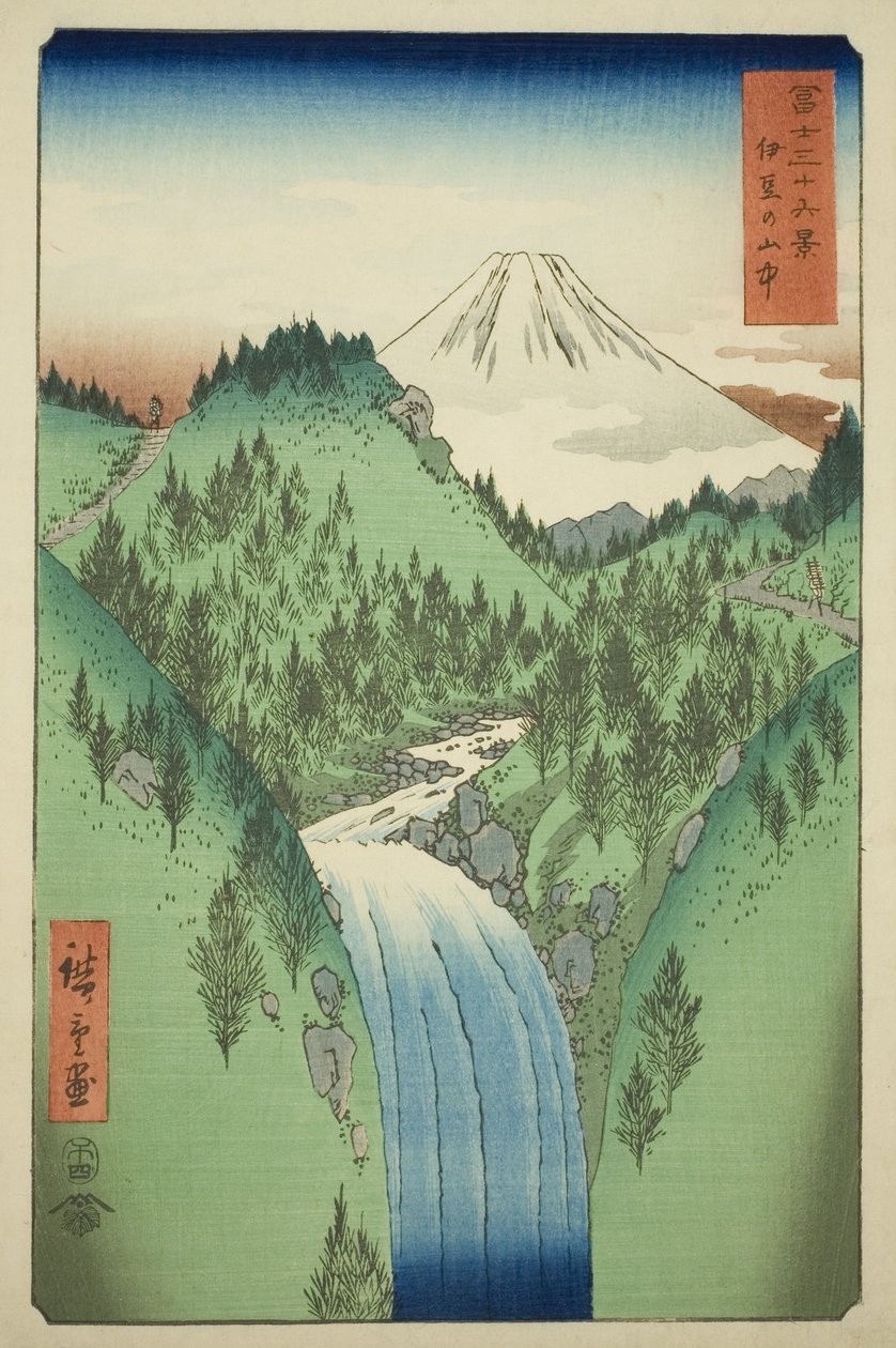 I fjellene i Izu-provinsen (Izu no sanchu), fra serien "Thirty-six Views of Mount Fuji (Fuji sanjurokkei)" av Utagawa Hiroshige