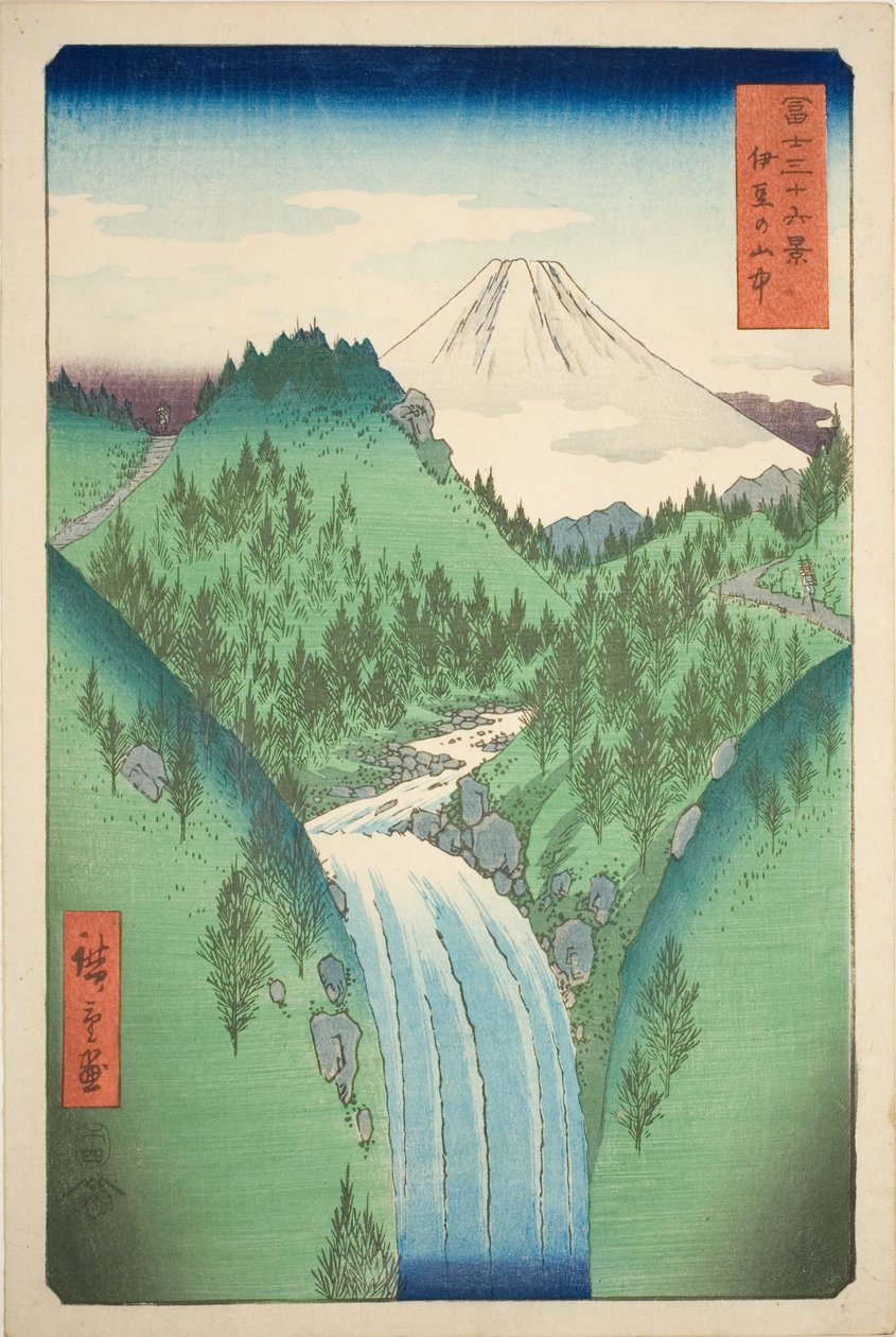 I fjellene i Izu-provinsen (Izu no sanchu), fra serien "Thirty-six Views of Mount Fuji (Fuji sanjurokkei)" av Utagawa Hiroshige
