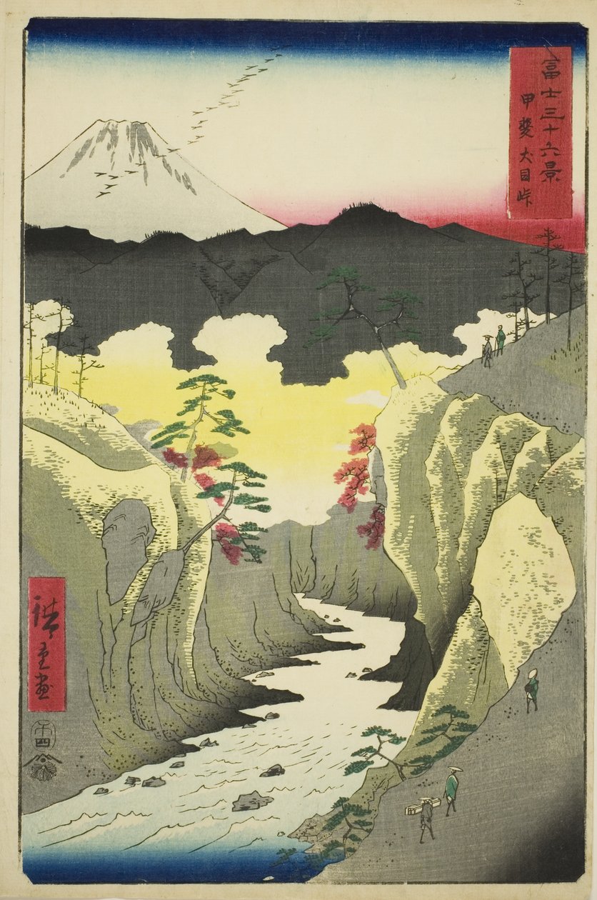 Inume Pass i Kai-provinsen (Kai Inume toge), fra serien "Thirty-six Views of Mount Fuji (Fuji sanjurokkei)" av Utagawa Hiroshige