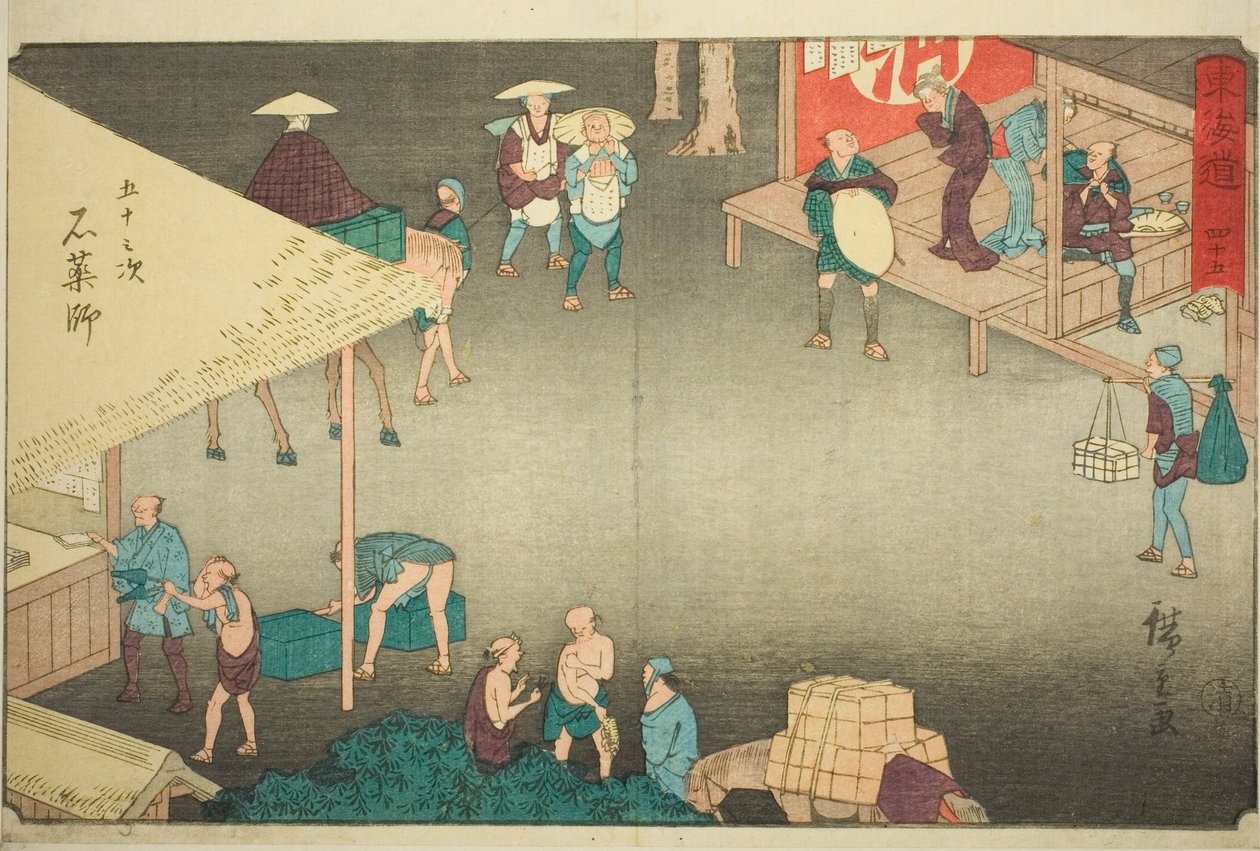 Ishi Yakushi—av. 45, fra seriens "fifty-tres tachi sound s of the urban degree (urban degree main mountain next)" av Utagawa Hiroshige