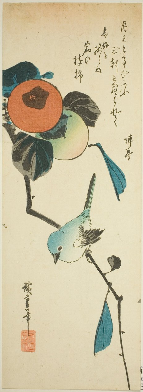 Japansk hvitøye og persimmons av Utagawa Hiroshige
