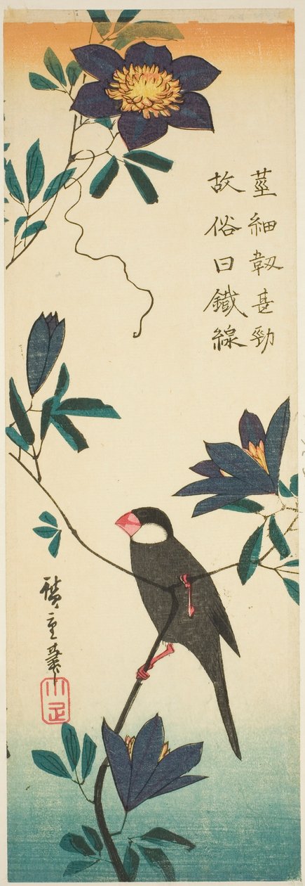 Javaspurv og klematis av Utagawa Hiroshige