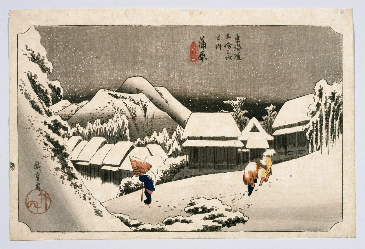 Kambara, fra femtitre stasjoner på Tokaido Highway, ca. 1834 eller senere (treblokktrykk) av Utagawa Hiroshige