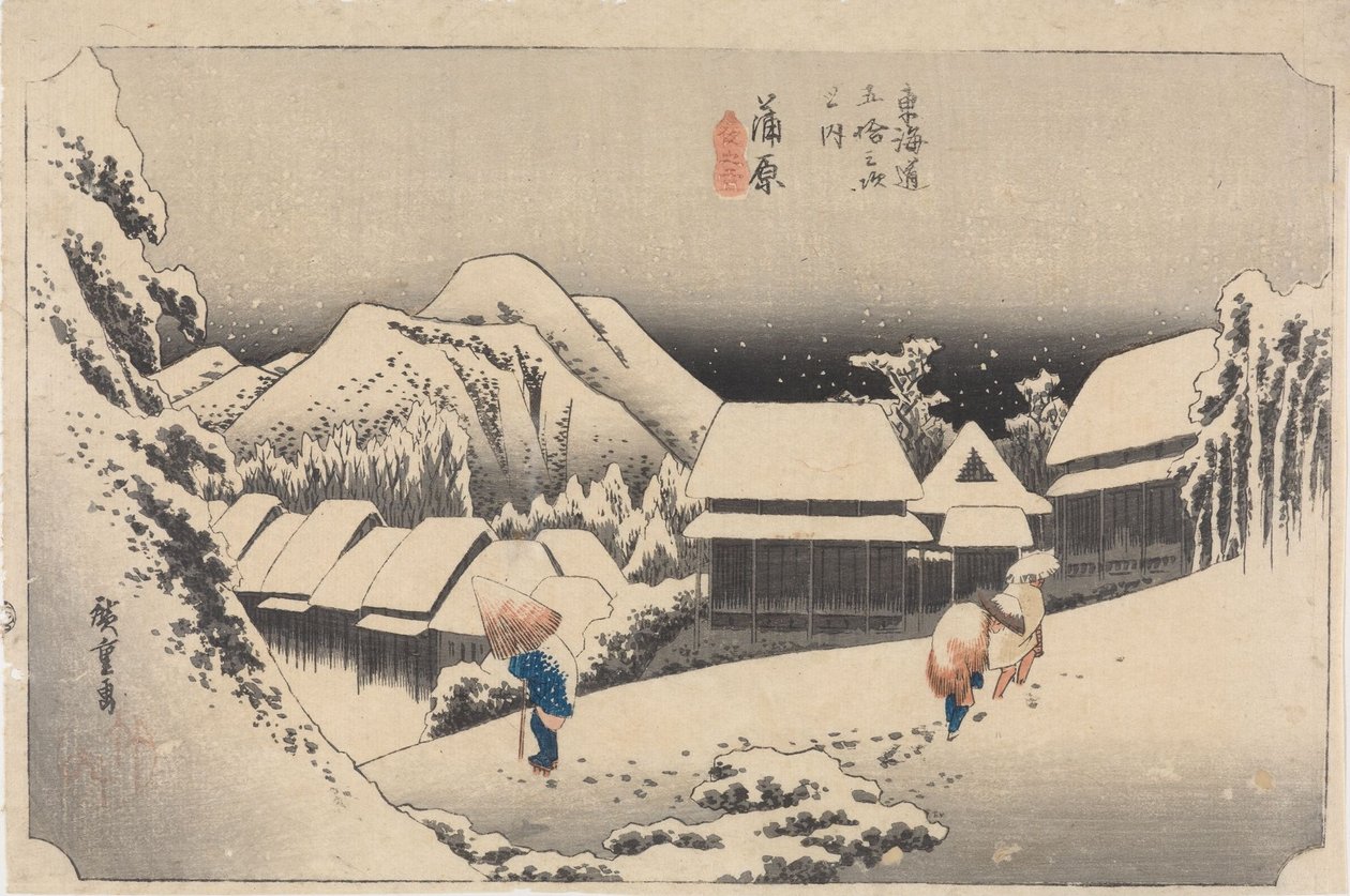 Kanbara: Nattsnø av Utagawa Hiroshige
