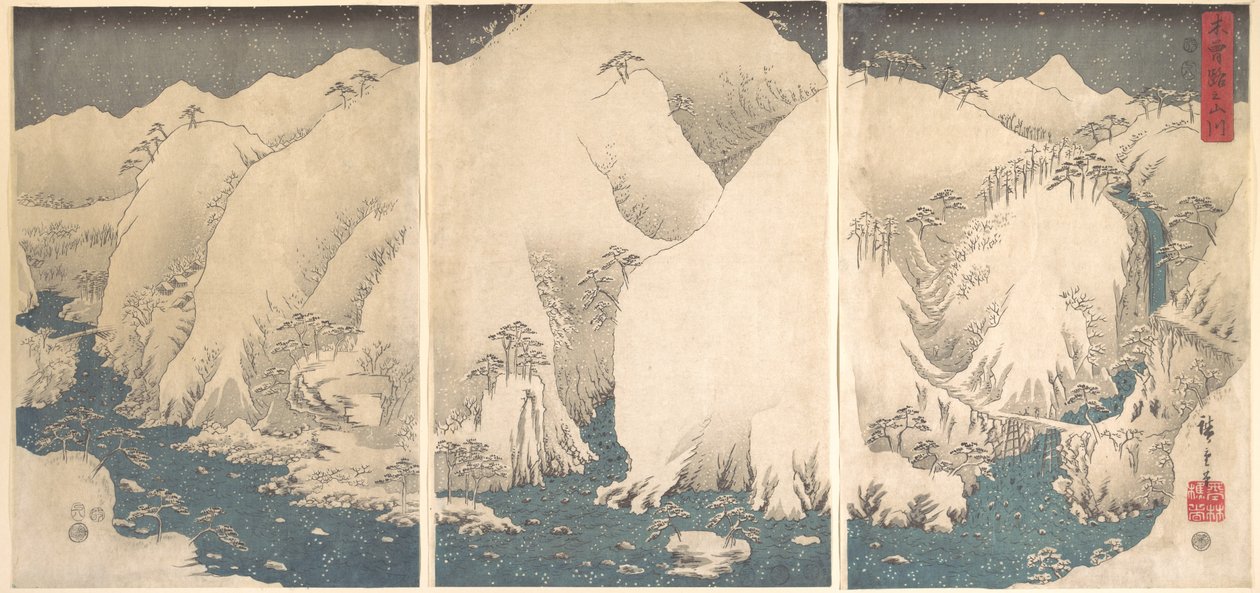 Kiso-kløften i snø av Utagawa Hiroshige