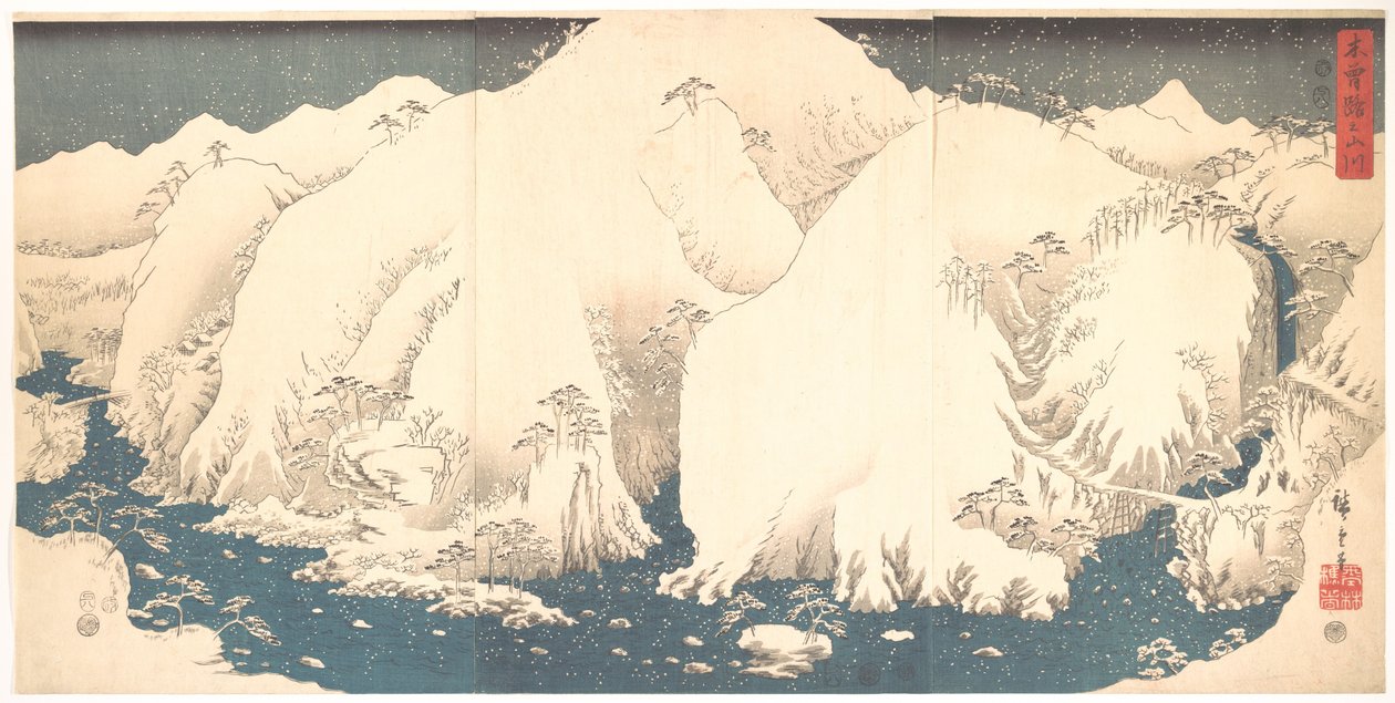 Kisō-fjellene i snø av Utagawa Hiroshige
