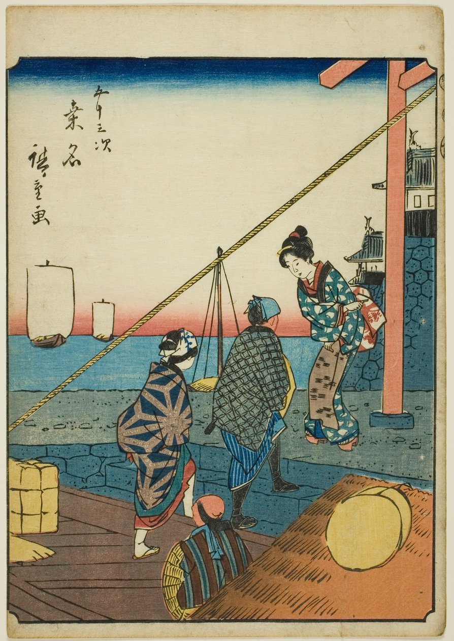 Kuwana, fra seriens "fifty-tre S tachi-lyd "of te urbanity" (Goshuyama neste) ) av Utagawa Hiroshige